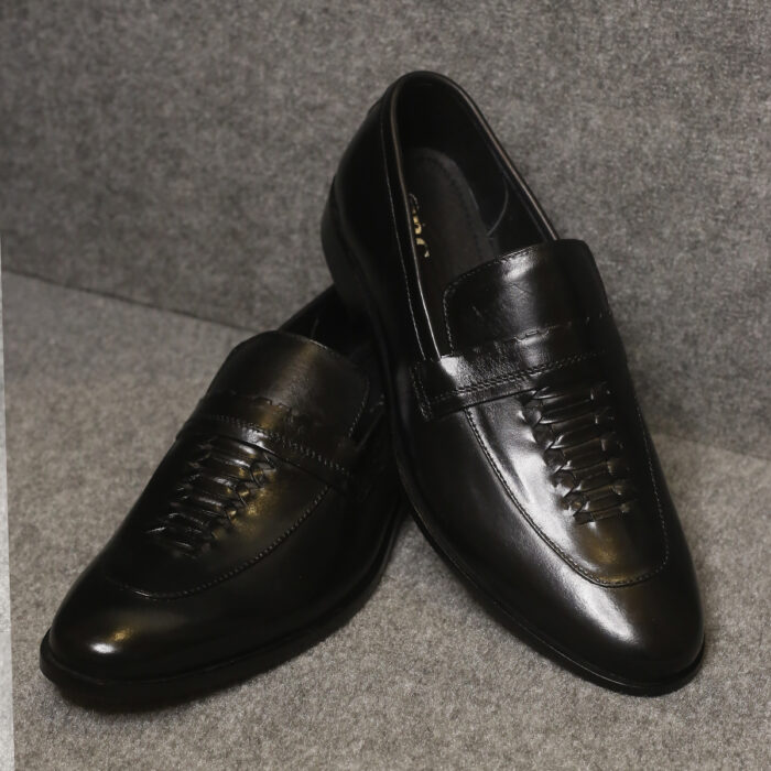 Elegant Black Leather Formal Loafers for Men - FBM 0028